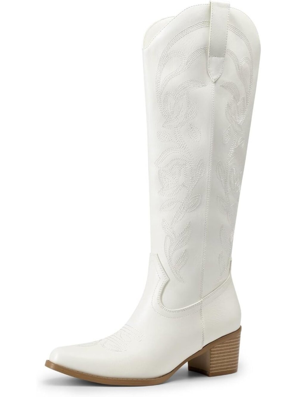 Women’s White Cowboy Knee High Boots Western Cowgirl Riding Boots